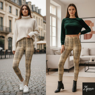 Warm Neutraal Tanneng Plaid Tartan Patroon Leggings
