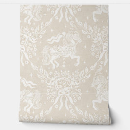 Warm Neutral Beige Rococo Carousel Horses Florals Behang