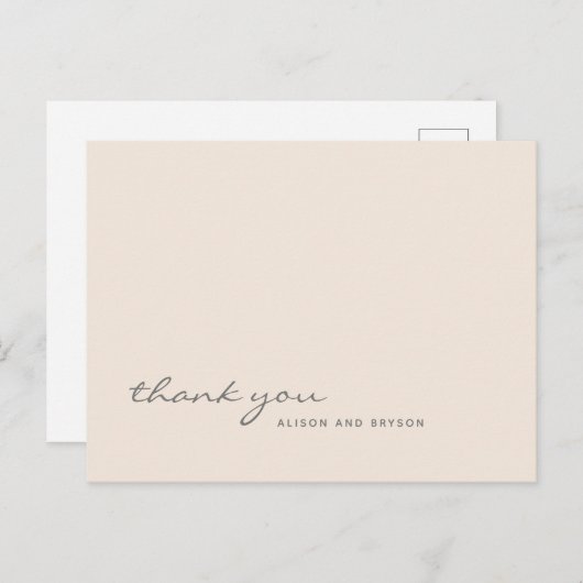 Warm perzik effen kleurenscript dank u Briefkaart (Voorkant / Achterkant)