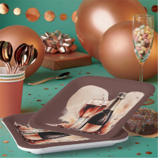 Warm Red and Tan Watercolor Champagne Bottle Papieren Bordje