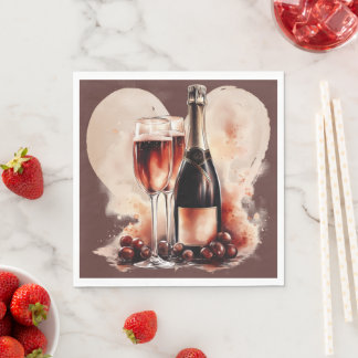 Warm Red and Tan Watercolor Champagne Bottle Servet