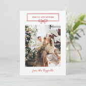 Warm Red White  Bow Photo Merry Kerstry Feestdagenkaart (Staand voorkant)