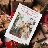 Warm Red White  Bow Photo Merry Kerstry Feestdagenkaart