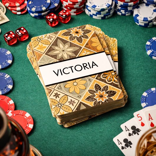 Warm Retro Floral Pattern Mosaic Personalized Pokerkaarten