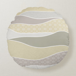 Warm roze geel groen gebogen streep Abstracte golf Rond Kussen