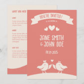 Warm Roze Vogel Lied Uitnodiging (Voorkant / Achterkant)