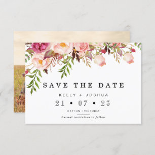 Warm Rustic Floral Wedding Save the Date Card Kaart