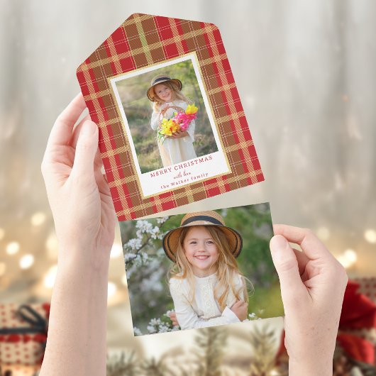 Warm Rustiek Rood & Goud Plakt Foto All In One Uitnodiging