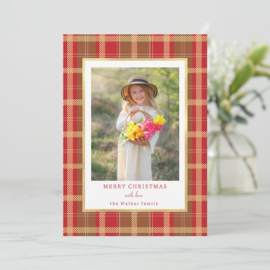 Warm Rustiek Rood & Goud Plakt Foto Feestdagenkaart (Staand voorkant)