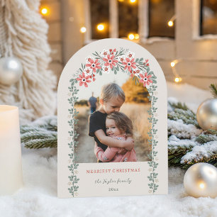 Warm Sage/Perzik Kerst Bloemstuk Boog Foto Feestdagenkaart