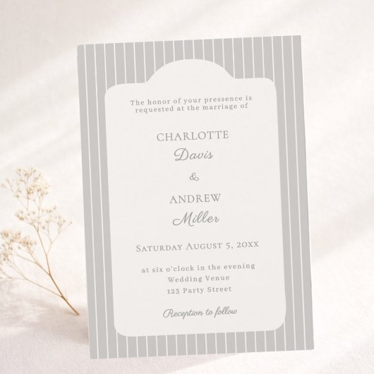 Warm silver ivory Pinstriped Wedding Kaart