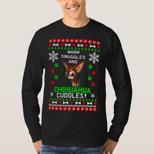 Warm Snuggles en Chihuahua Cuddles met kerst T-shirt (Voorkant)