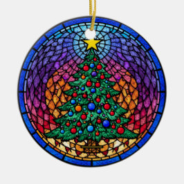 Warm Stained Glass Reindeer Portrait Keramisch Ornament