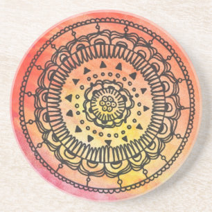 Warm Sun Mandala Onderzetter. Zandsteen Onderzetter