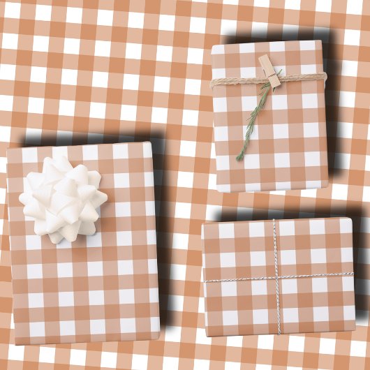 Warm Terracotta and White Checkered Gingham Inpakpapier Vel