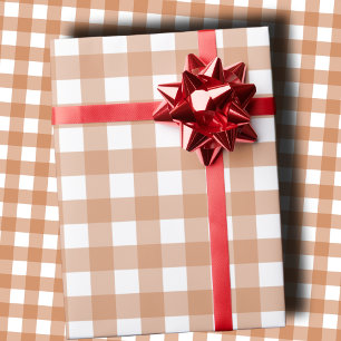 Warm Terracotta en Wit Geruit Gingham Cadeaupapier