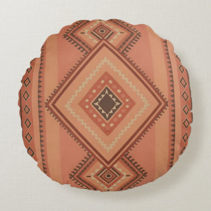 Warm Terracotta Marokkaans Tribal Oppervlaktepatro Rond Kussen