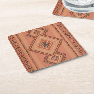 Warm Terracotta Marokkaans Tribal Oppervlaktepatro Vierkante Kartonnen Onderzetter