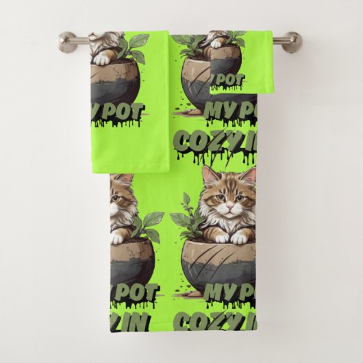 Warm Tones Kitten Pot Delight Bad Handdoek (Insitu)