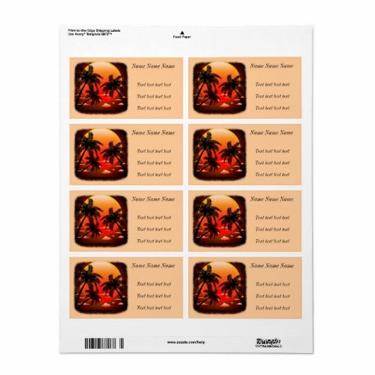 Warm Topical Sunset and Palm Trees Adress Label (Full Sheet)