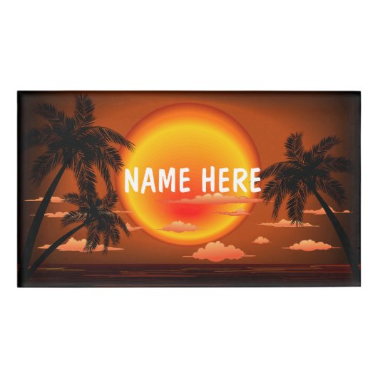 Warm Topical Sunset and Palm Trees Naambadge (Voorkant)