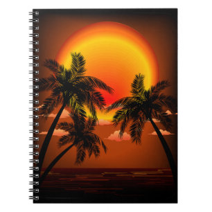 Warm Topical Sunset and Palm Trees Notitieboek