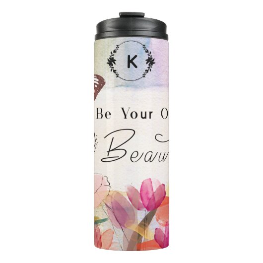 Warm Tulips en Butterfly Quote, aangepast monogram Thermosbeker (Voorkant)