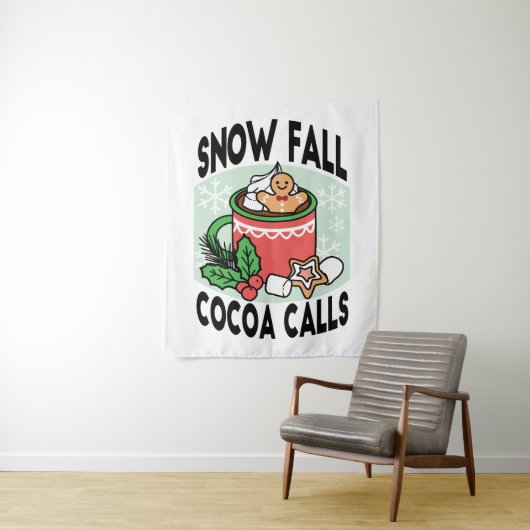 Warm Up Met Sneeuw Herfst Cacao Oproepen - Winter Wandkleed (In situ)