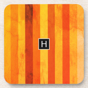 Warm Verweerd Oranje Rood Strepen Monogram Onderzetter