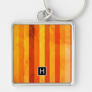 Warm verweerd Sinaasappel rode strepen Monogram Sleutelhanger