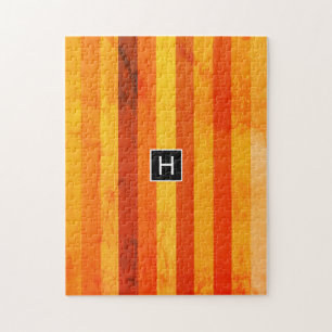 Warm Verweerde Oranje Rode Strepen Monogram Legpuzzel