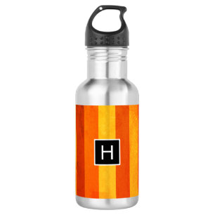 Warm Verweerde Oranje Rode Strepen Monogram Waterfles