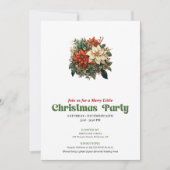 Warm vintage Christmas flowers party invitation (Devant)