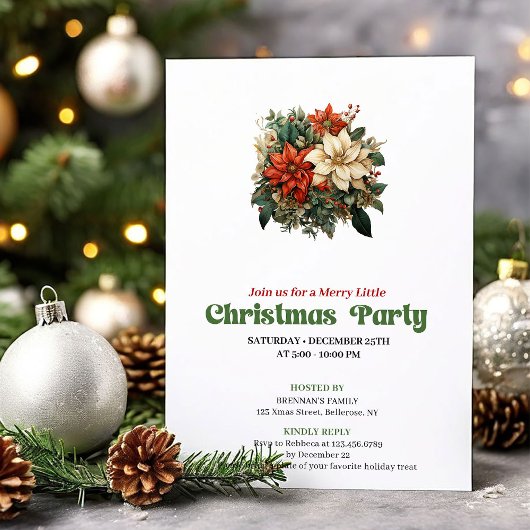 Warm vintage Christmas flowers party invitation