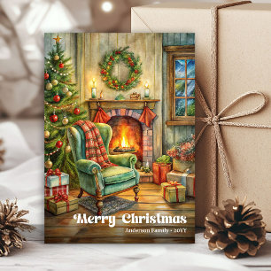 Warm vintage Kerst interieur klassieker Feestdagenkaart