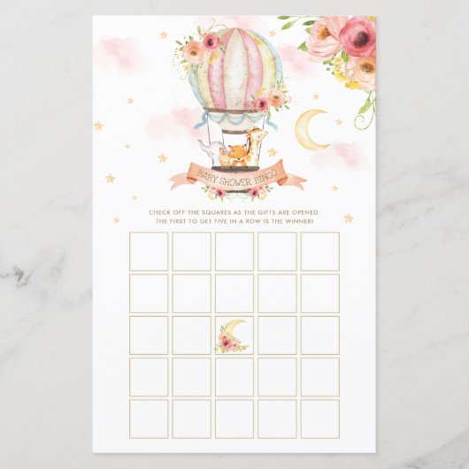 Warm vliegtuig ballondieren Baby shower Bingo Game (Voorkant)