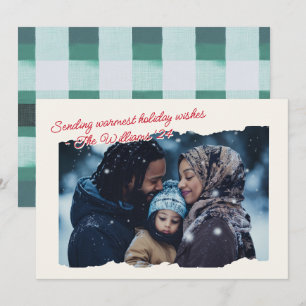 Warm Warme Plaid Moderne Foto Script Feestdagenkaart