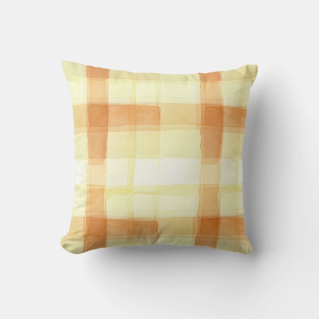 Warm Waterverf Oranje Plaid Sierkussen (Voorkant)