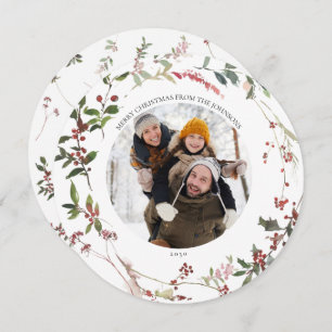 Warm Winter Berry Wreath Photo Holiday Kaart
