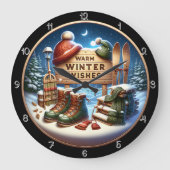 Warm winter wensen scene grote klok (Voorkant)