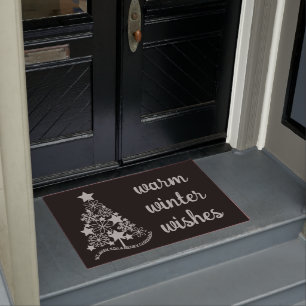 Warm Winter Wishes kerstboom Zwarte Doormat Deurmat