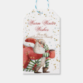 Warm Winter Wishes Santa Claus Gift Label Matte Cadeaulabel