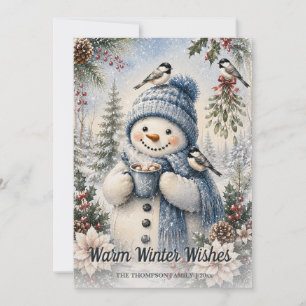 Warm Winter Wishes Sneeuwman Heet Chocolade Waterv Feestdagenkaart