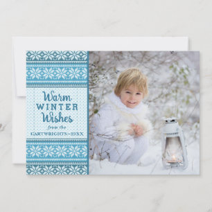 Warm Winter Wishes Snowflake Sweater Photo Blue Feestdagenkaart
