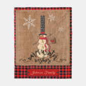 Warm Winter Wishes - Snowman Fleece Deken (Voorkant)