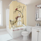 Warm Winter Wishes Snowman Red Bird Sleigh Rides Douchegordijn (In situ)