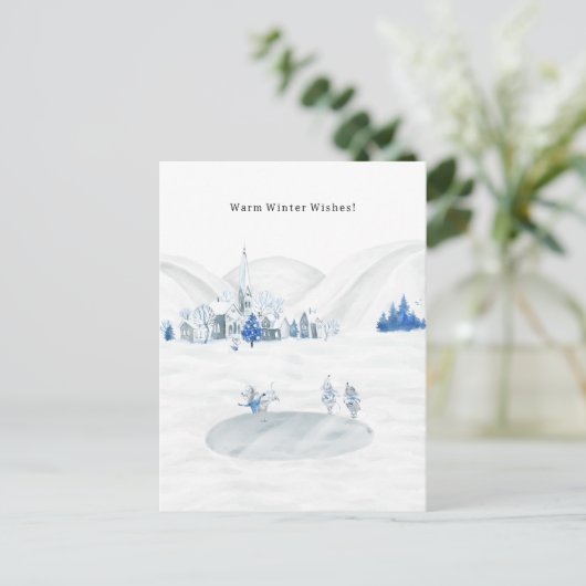 Warm Winter Wishes Winter Village Cute Mice Briefkaart (Staand voorkant)