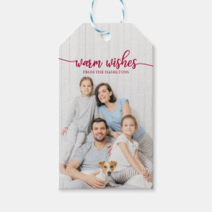 Warm Wish Red Script Aangepast fotoscript kerstmis Cadeaulabel