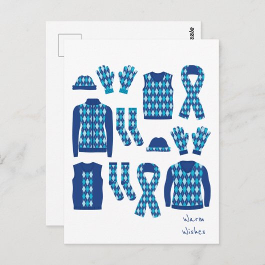 Warm Wishes Argyle Pattern Items Briefkaart - Blau (Voorkant / Achterkant)