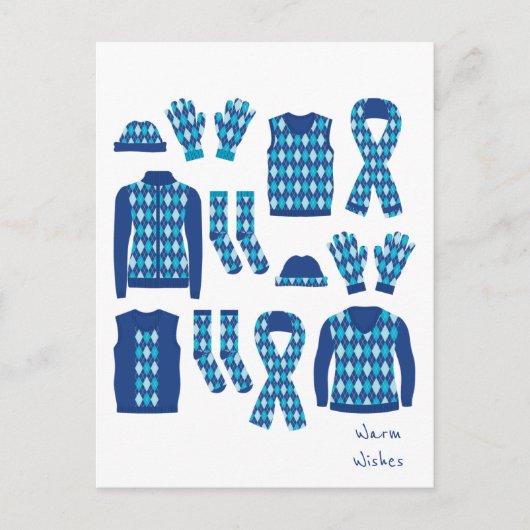 Warm Wishes Argyle Pattern Items Briefkaart - Blau (Voorkant)